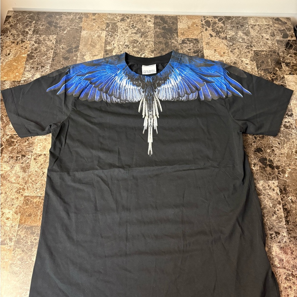 Marcelo Burlon County of Milan Black and Blue Short Sleeve Tee